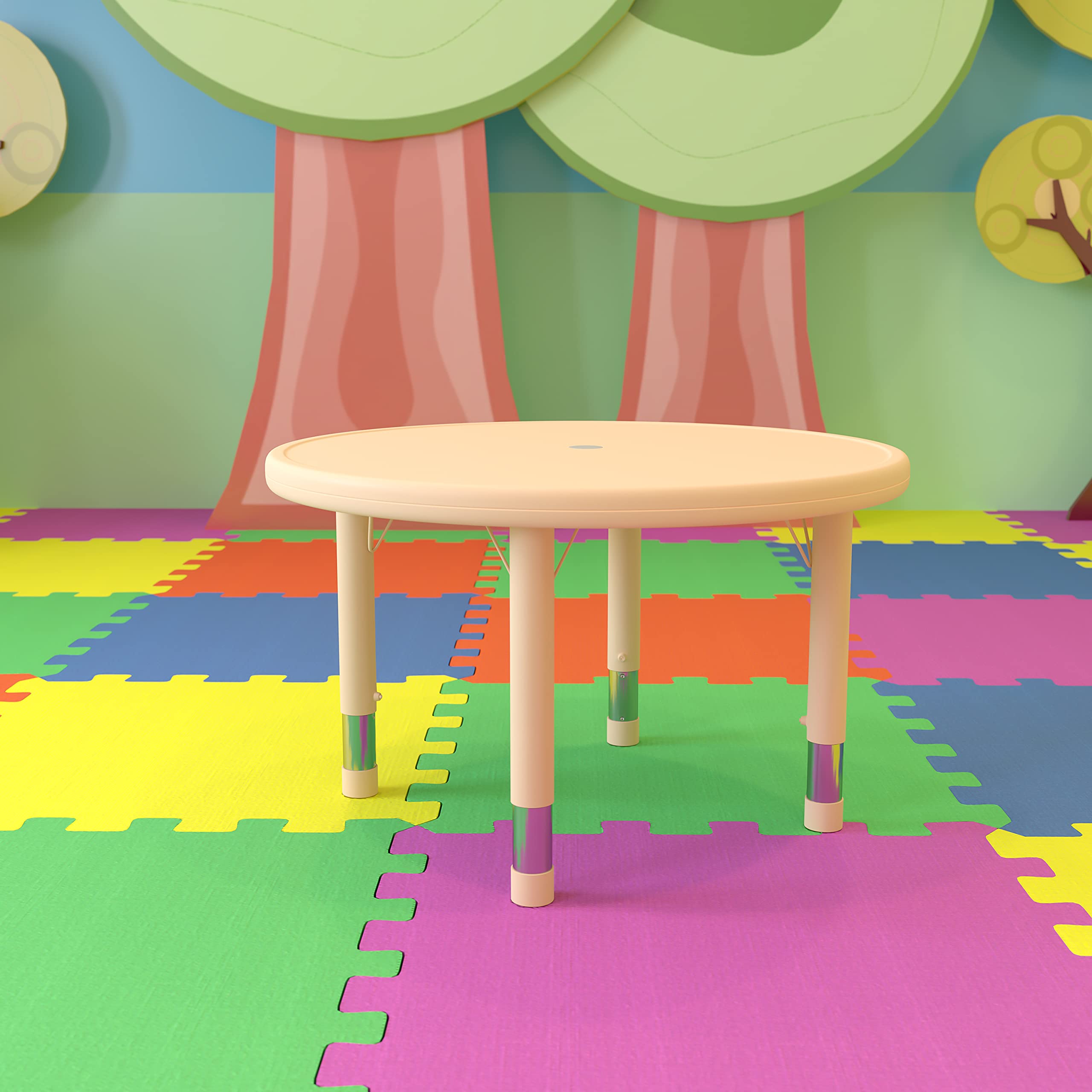 Flash Furniture Wren 33" Round Natural Plastic Height Adjustable With Rounded Safety Corners Activity Table With Rounded Safety Corners